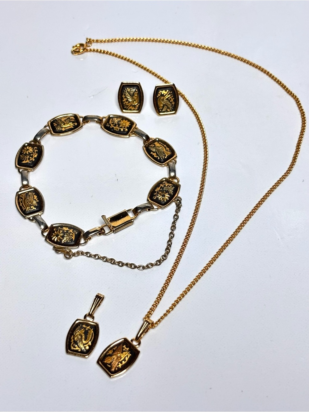 TOLEDO DAMASCENE 24KT GOLD PLATED NECKLACE,EARRINGS and BRACELET SET